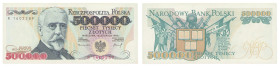 Polish banknotes - Third Polish Republic
POLSKA / POLAND / POLEN / POLOGNE / POLSKO

500.000 złotych 1993 seria R 

Złamanie w pionie.

Conditi...