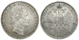 Austria
Austria. Franz Joseph I (18481916). 2 florins 1859 B, Kremnica 

Ładnie zachowany egzemplarz, ciemna patyna.

Details: 24,68 g Ag 
Condi...