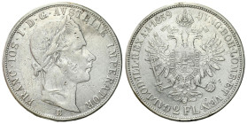 Austria
Austria. Franz Joseph I (18481916). 2 florins 1859 B, Kremnica 

Ryskie, resztki połysku.

Details: 24,69 g Ag 
Condition: 3 (VF) 
Lite...
