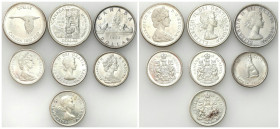 Canada
Canada. 50 Cents to $1 1953-1967, Set of 7 

Obiegowe stany zachowania.Ślady czyszczenia, patyna, osad.

Details: 117,31 g Ag łącznie 
Co...