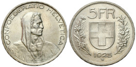 Switzerland
Switzerland. 5 francs 1925 

Ładnie zachowane. Połysk. Rzadsza moneta.&nbsp;

Details: 25,09 g Ag 
Condition: 2 (EF)
