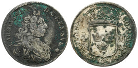 Sweden
Sweden. Charles XI (1660-1697). 4 marks 1694, Stockholm 
AW: Popiersie władcy w prawo W otoku napis: CAROLVS XI D G REX SVE
RW: Ukoronowana ...