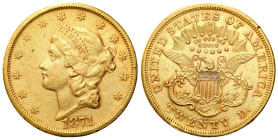 USA
USA. 20 dollars 1871 S, San Francisco 

Typ Liberty Head.Skaleczenie na rancie. ale moneta bardzo ładnie zachowana.Nakład 928.000 sztuk&nbsp;
...
