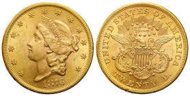 USA
USA. $20 dollars 1876 S, San Francisco 

Typ Liberty Head.Bardzo ładnie zachowane.

Details: 33,45 g Au 900 
Condition: 2+ (EF+) 
Literatur...