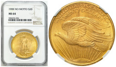 USA
USA. $20 dollars 1908 no motto, Philadelphia, Saint Gaudens NGC MS64 - BEAUTIFUL 

Pięknie zachowany egzemplarz co zostało docenione przez firm...