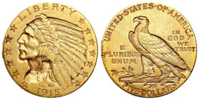 USA
USA. 5 Dollars 1915 Indian, Philadelphia 

Sklaeczenia.

Details: 8,36 g Au 900 
Condition: 2-/3+ (EF-/VF+) 
Literature: Friedberg: 143