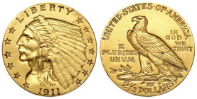 USA
USA. 2 1/2 Dollars 1911 Indian, Philadelphia 

Dobrze zachowany egzemplarz.

Details: 4,17 g Au 
Condition: 2-/3+ (EF-/VF+) 
Literature: Fr...