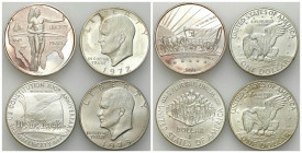 USA
USA. 1 Dollar 1973-1987 and Medal, Set of 4 

W zestawie trzy jednodolarówki oraz medal.1 dolar 1972 i medal w wybite stemplem lustrzanym (ślad...