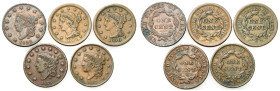 USA
USA. 1 Cent 1822-1854, Set of 5 

Przyzwoicie zachowane.

Details: Cu 
Condition: 3/3+ (VF/VF+)