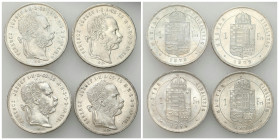 Hungary
Hungary. 1 forint 1878-1879, set of 4 

Ładnie zachowane.

Details: 49,44 g Ag 
Condition: 3+ (VF+)