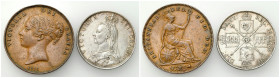 Great Britain
Great Britain. 1 penny 1855 and 2 shillings 1890, set of 2 

Monety w stanie od 2- i 3+

Details: Cu, Ag 
Condition: 2-/3+ (EF-/VF...