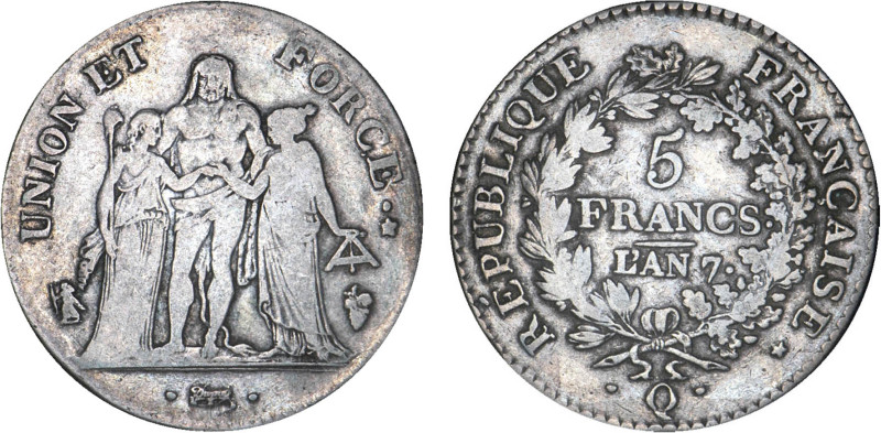 5 FRANCS
5 FRANCS type Union et Force (Directoire), variété "union" serré, gran...