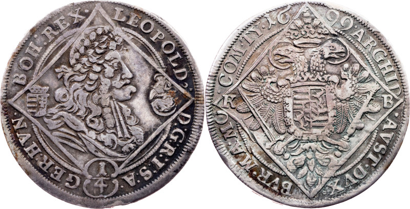 Leopold I., 1/4 Thaler 1699, KB, Kremnitz Category : Habsburg
Ruler/Area : Leop...