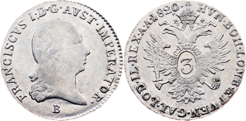 Franz I. (II.), 3 Kreuzer 1820, B, Kremnitz Category : Habsburg
Ruler/Area : Fr...