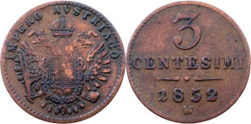 Franz Joseph I., 3 Centesimi 1852, M, Milan