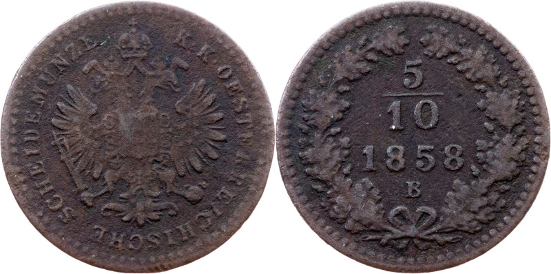 Franz Joseph I., 5/10 Kreuzer 1858, B, Kremnitz Category : Habsburg
Ruler/Area ...