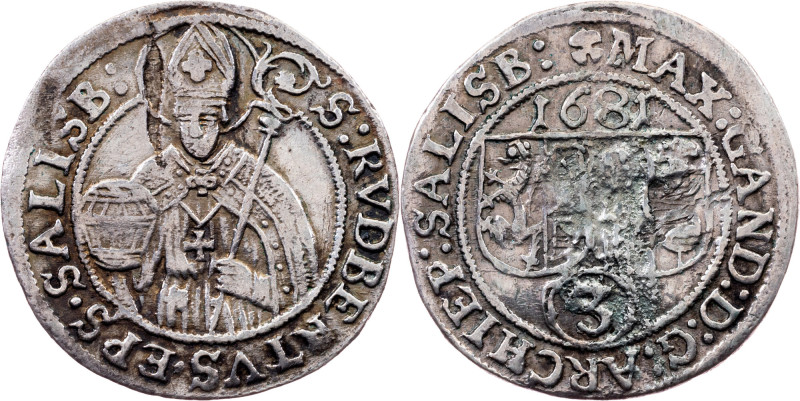 Max Gandolf von Kuenburg, 3 Kreuzer 1681, Salzburg Category : Houses and Religio...