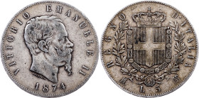 Italy, 5 Lire 1874, Milan