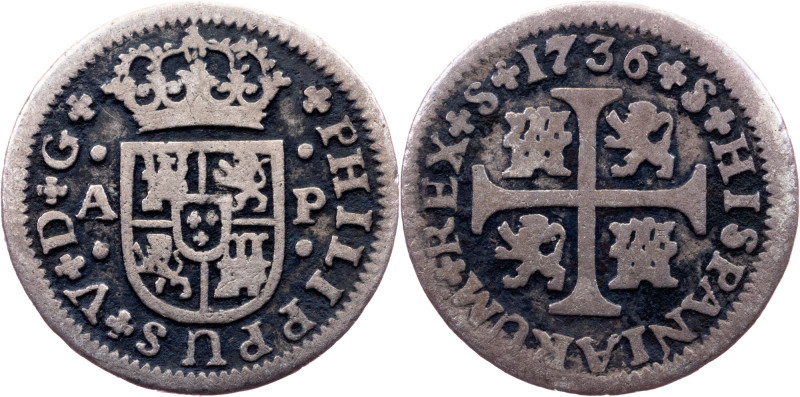 Spain, 1/2 Real 1736 Category : Spain
Country/Region : Spain
Ruler/Area : Phil...