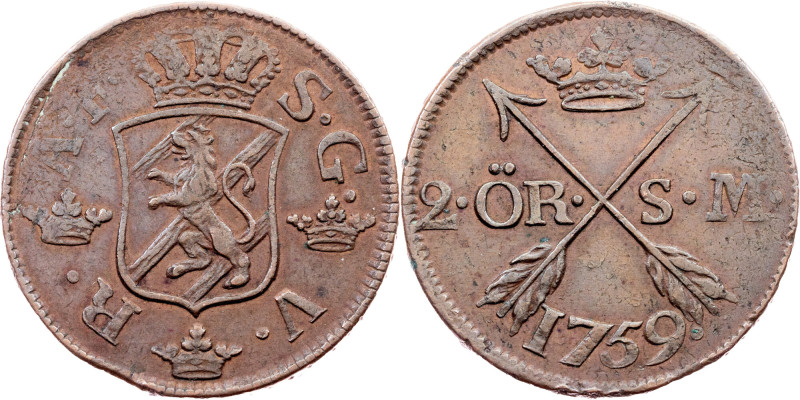 Sweden, 2 Öre Silvermynt 1759 Category : Sweden
Country/Region : Sweden
Ruler/...