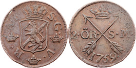 Sweden, 2 Öre Silvermynt 1759