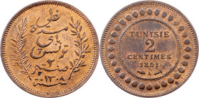 Tunisia, 2 Centimes 1891, Paris