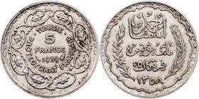Tunisia, 5 Francs 1358 (1939), Paris
