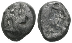 GREEK COINS ACHAEMENID EMPIRE.Time of Darios I to Xerxes II.(485-420 BC).Sardes.Siglos. Obv : Persian king in kneeling-running stance right, holding s...