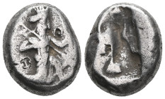 GREEK COINS ACHAEMENID EMPIRE.Time of Darios I to Xerxes II.(485-420 BC).Sardes.Siglos. Obv : Persian king in kneeling-running stance right, holding s...