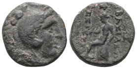 Greek Seleukid Kingdom of Syria, Seleukos II Kallinikos (246-226 BC), AE dichalkon (Bronze), Sardeis, c. 246-242. Obv: Head of youthful Herakles in li...