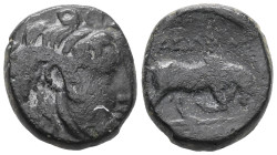 Greek Seleukid Kingdom. Antioch. Seleukos I Nikator 312-281 BC. Bronze . Winged head of a gorgon right, with the features of Alexander / BASILEWS abov...