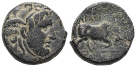 Greek Seleukid Kingdom. Antioch. Seleukos I Nikator 312-281 BC. Bronze . Winged head of a gorgon right, with the features of Alexander / BASILEWS abov...