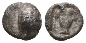 Greek CILICIA. Mallos. Circa 440-390 BC. Obol (Silver). Tortoise seen from above. Rev. Μ - ΑΡ Female head facing; all within an incuse square. CsP II,...