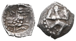 GREEK COINS LYCAONIA.Laranda.(Circa 324-323 BC).Obol. Obv : Baaltars seated left, holding grain ear, bunch of grapes, and scepter. Rev : Forepart of w...