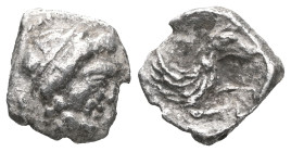 Greek Lycaonia, Laranda, AR obol (Silver), ca. 324/3 BC. Obv: Head of Heracles right. Rev: Forepart of wolf to right, Λ above. Ref: SNG Levante 227 (C...
