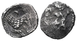 GREEK COINS LYCAONIA.Laranda.(Circa 324-323 BC).Obol. Obv : Baaltars seated left, holding grain ear, bunch of grapes, and scepter. Rev : Forepart of w...