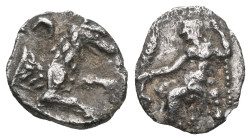 GREEK COINS LYCAONIA.Laranda.(Circa 324-323 BC).Obol. Obv : Baaltars seated left, holding grain ear, bunch of grapes, and scepter. Rev : Forepart of w...
