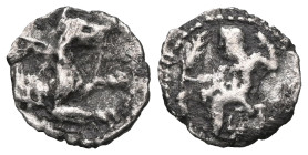 GREEK COINS LYCAONIA.Laranda.(Circa 324-323 BC).Obol. Obv : Baaltars seated left, holding grain ear, bunch of grapes, and scepter. Rev : Forepart of w...