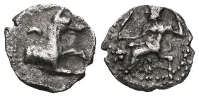 GREEK COINS LYCAONIA.Laranda.(Circa 324-323 BC).Obol. Obv : Baaltars seated left, holding grain ear, bunch of grapes, and scepter. Rev : Forepart of w...