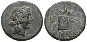 Greek  Pontos, Amisos, AE, (Bronze), Time of Mithradates VI Eupator, Circa 105-90 or 90-85 BC. Obv: Head of Dionysos right, wearing ivy wreath. Rev: A...