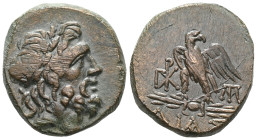 Greek  Bithynia, Dia, AE 20 (bronze) ca. 85-65 BC Obv: Diademed head of Zeus right Rev: Eagle standing left on thunderbolt, head reverted, monogram in...