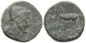 Greek Pontos, Amisos, time of Mithradates VI Eupator, c. 85-65 BC. Æ . Helmeted head of Mithradates VI as the hero Perseus r. R/ Pegasos drinking l.; ...