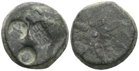 Greek Pontos. Amisos circa 130-100 BC. Time of Mithradates VI.. Bronze Æ. Male head left, wearing Persian leather cap (bashlyk); countermarks: helmet,...