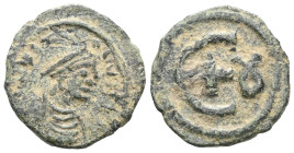 Byzantine Coins Justinian I, 527 - 565 AD AE Pentanummium, Theoupolis Mint,  Obverse: D N IVSTINIANVS P P AVC, Diademed, draped and cuirassed bust of ...