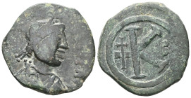Byzantine Justinian I (527-565) AE half follis, issued 537-8. Constantinople Obv: DN IVSTINIANVS PP AVG; Pearl-diademed, draped and cuirassed bust rig...