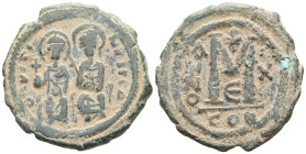 BYZANTINE COINS JUSTIN II with SOPHIA.(565-578).Constantinople.Follis. Obv : D N IVSTINVS PP AVG. Legend with Justin left holding globus cruciger and ...