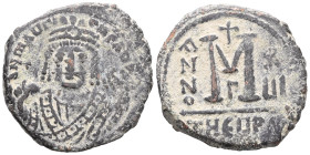 Byzantine Maurice Tiberius. 582-602. AE follis . Theupolis/Antioch mint, Struck 601/2. d N mAurI ~ ~ NC AuT , bust of Maurice Tiberius facing, wearing...