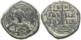 Byzantine Anonymous. Class B. Romanus III. AE, Follis (Bronze) Constantinople. Anonymous. Class B. 1028-1034 AD Obv: + EMM[A NOVHΛ] / IC X[C], Bust of...