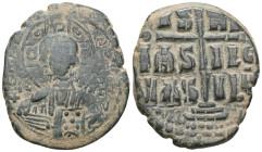 Byzantine Anonymous. Class B. Romanus III. AE, Follis (Bronze) Constantinople. Anonymous. Class B. 1028-1034 AD Obv: + EMM[A NOVHΛ] / IC X[C], Bust of...