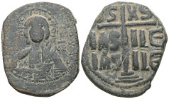 Byzantine Anonymous. Class B. Romanus III. AE, Follis (Bronze) Constantinople. Anonymous. Class B. 1028-1034 AD Obv: + EMM[A NOVHΛ] / IC X[C], Bust of...